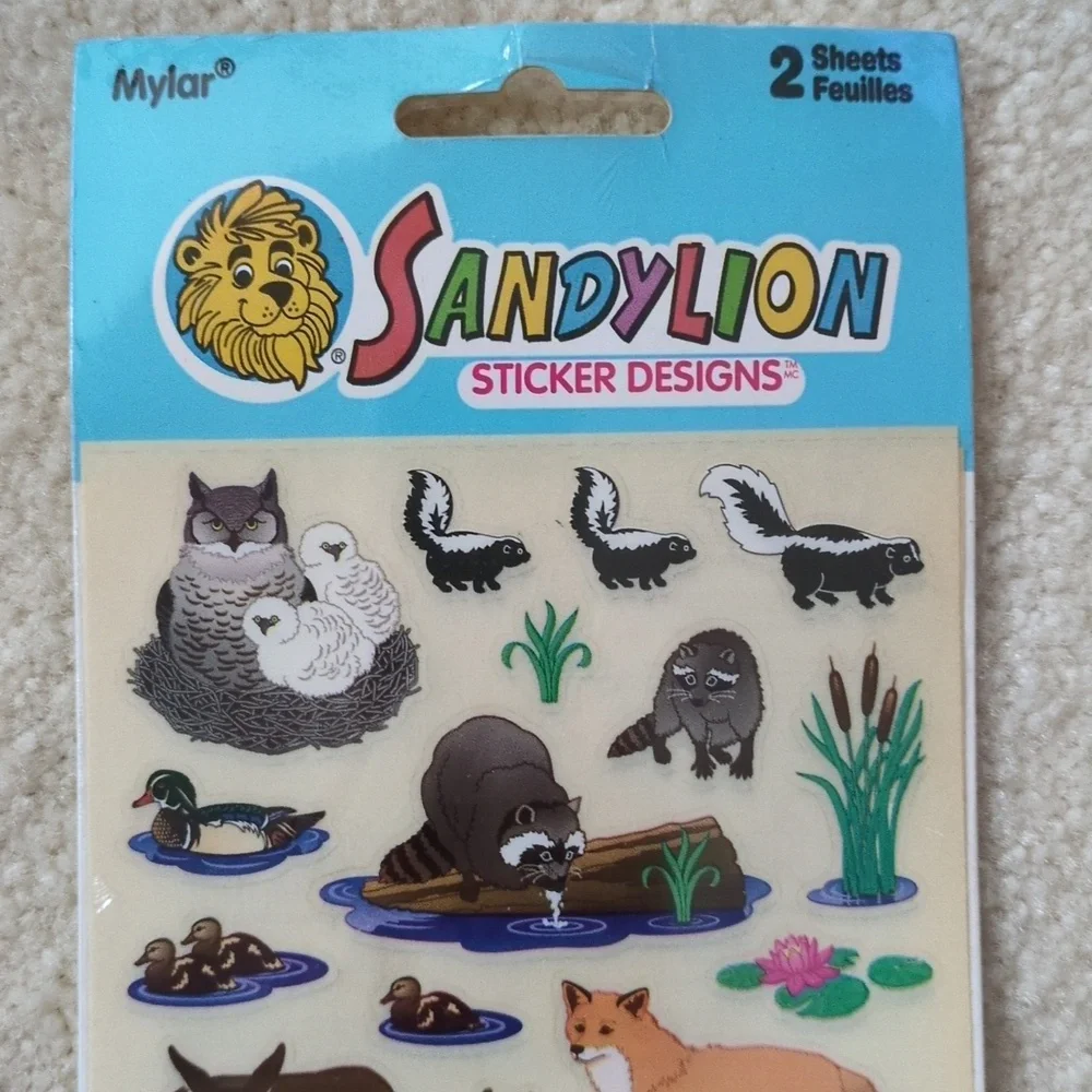 Sandylion Sealed Packages Stickers Vintage Animals 2001 Owl Fox Bear Elephant